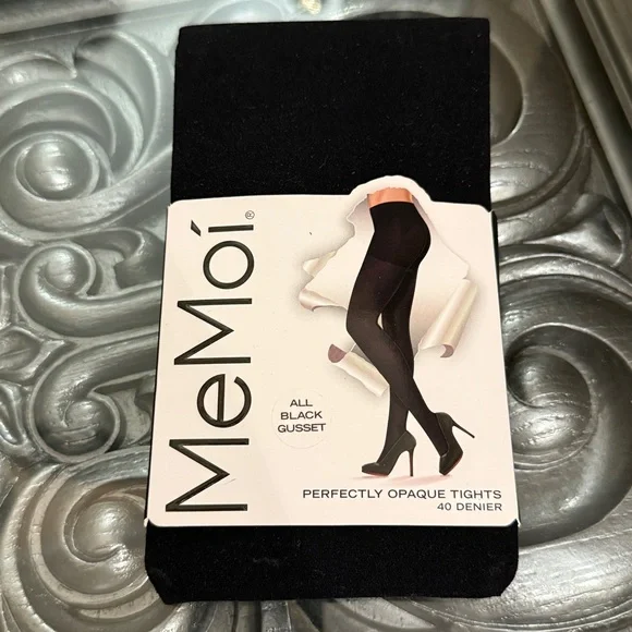 MeMoi M/L Perfectly Opaque Control Top Black Opaque 40 Denier Tights - Picture 7 of 8